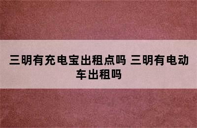 三明有充电宝出租点吗 三明有电动车出租吗